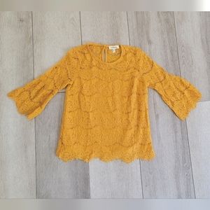 Monteau Mustard Yellow Bell Sleeve Lace Top
